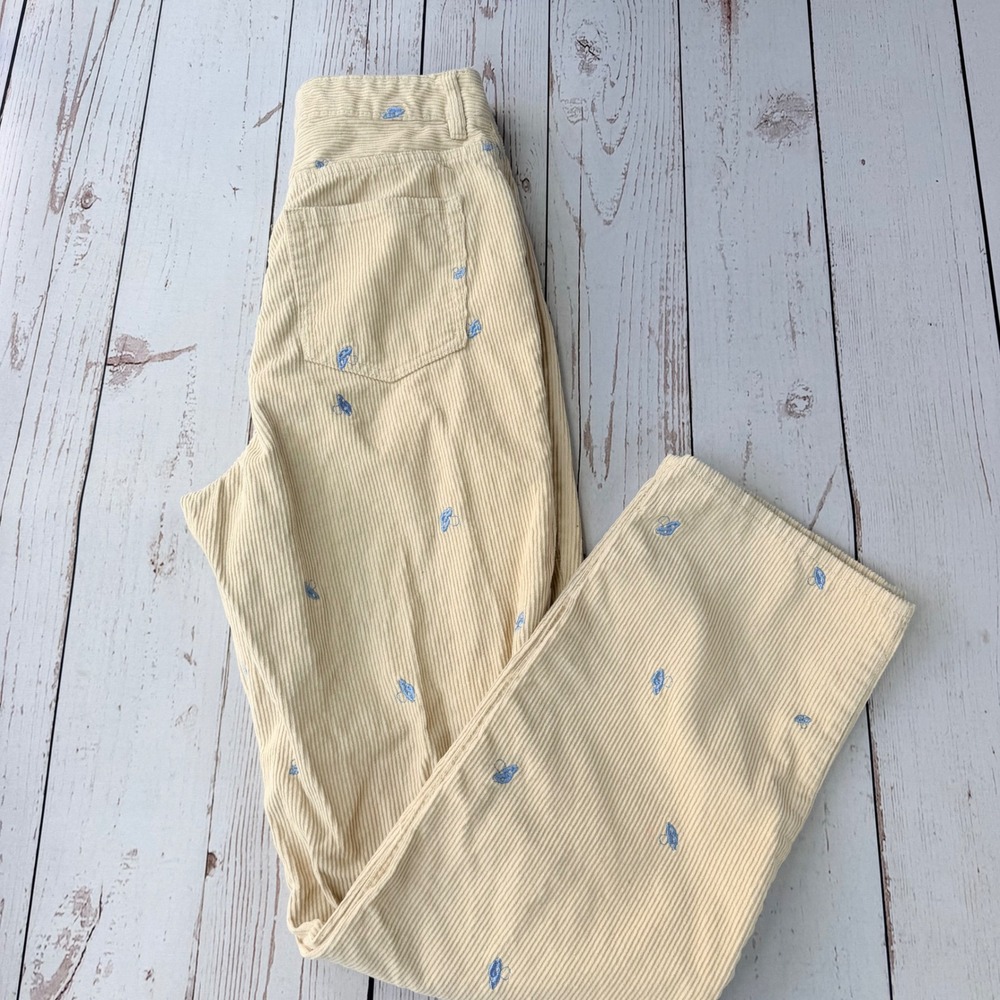 PacSun 90s Boyfriend Corduroy Pants Cream Yellow Blue Mushroom Embroidered 28